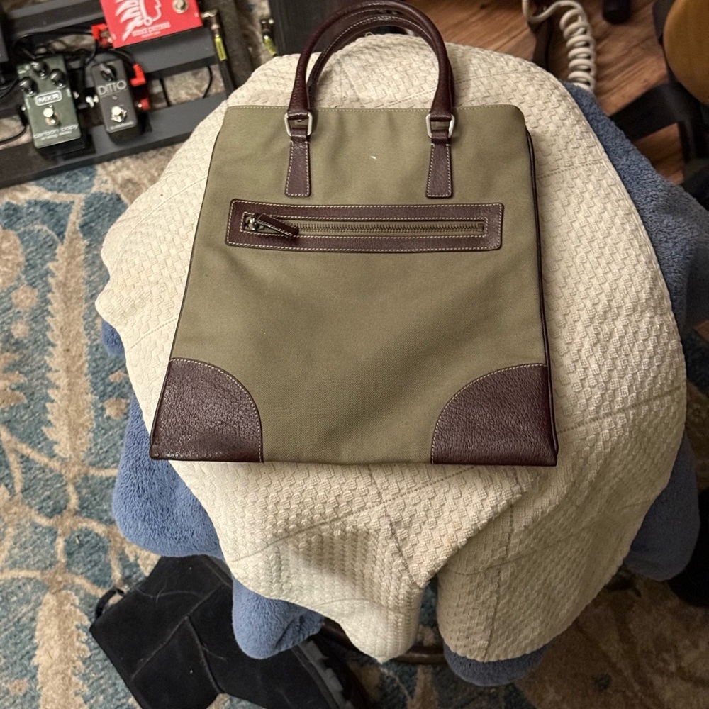 Prada Olive and Brown Canvas & Leather Tote - - Picture 9 of 14